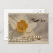 White Daffodil and Pearls Bedankt Briefkaart (Voorkant / Achterkant)