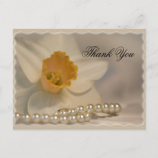 White Daffodil and Pearls Bedankt Briefkaart (Voorkant)