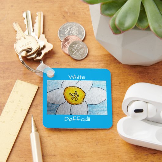 White Daffodil Azure Blue Sleutelhanger (Bureau)