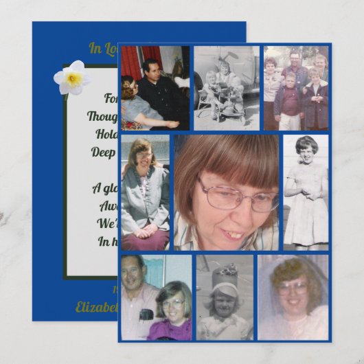 White Daffodil Loving Memory 9 Photo Memorial Kaart (Voorkant / Achterkant)