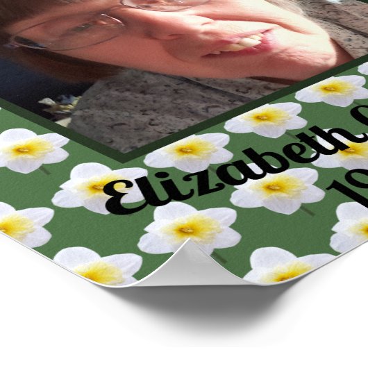White Daffodil Loving Memory Square Photo Memorial Poster (Hoek)