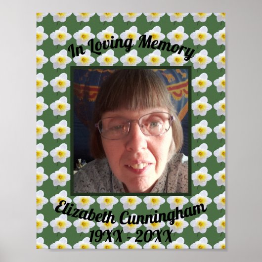 White Daffodil Loving Memory Square Photo Memorial Poster (Voorkant)