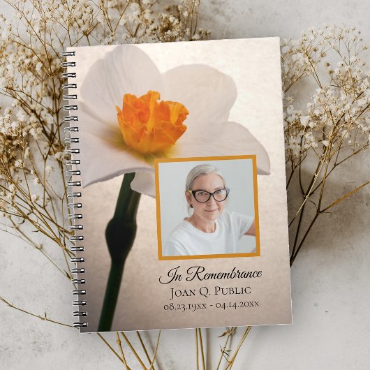 White Daffodil Spring Funeral Memorial Gastboek Notitieboek