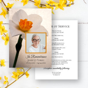 White Daffodil Spring Funeral Memorial Service Programmakaart