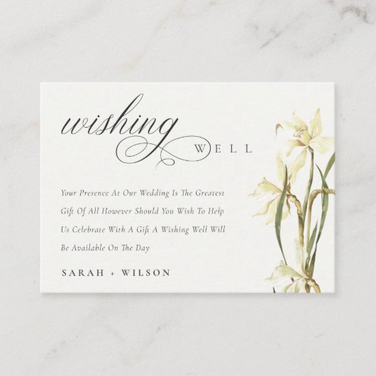 White Daffodil Waterverf Wedding Wishing Well Informatiekaartje (Voorkant)
