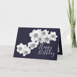 White Daffodils Navy Color Background Birthday Kaart