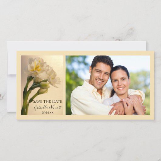 White Daffodils Wedding Save the Date Photo Card (Voorkant)