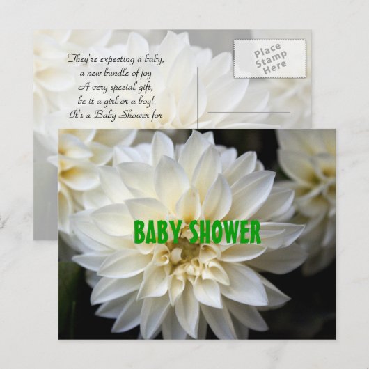 white dahlia baby shower uitnodiging (Voorkant / Achterkant)