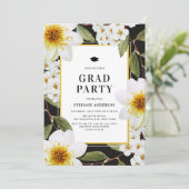 White Dahlia en Spirea Botanical Graduation Party Kaart (Staand voorkant)