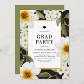 White Dahlia en Spirea Botanical Graduation Party Kaart (Voorkant / Achterkant)