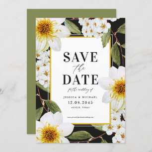 White Dahlia en Spirea Botanical Save The Date