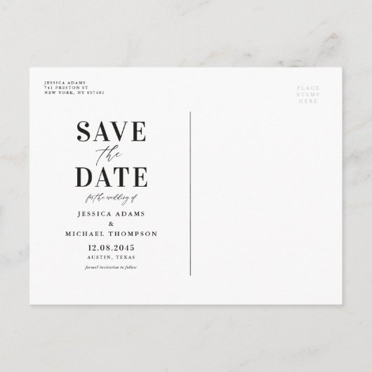 White Dahlia en Spirea Botanical slaan de datum op Aankondigingskaart (Achterkant)