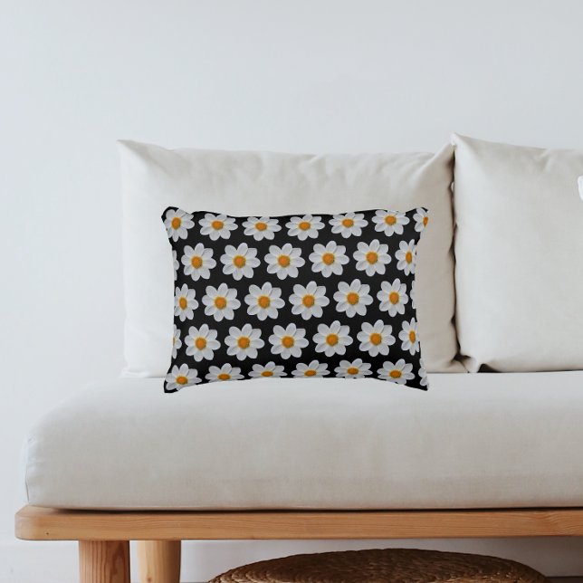 White Dahlia Floral Pattern on Black Accent Kussen (In Situ Sofa)