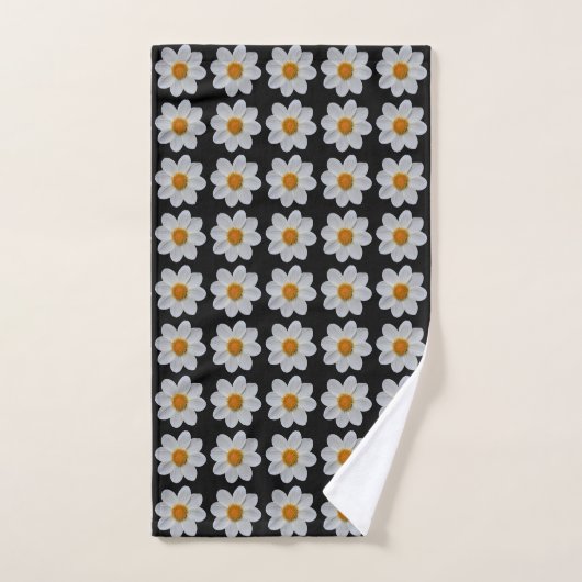 White Dahlia Floral Pattern on Black Bad Handdoek (Handdoek)