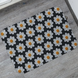 White Dahlia Floral Pattern on Black Badmat