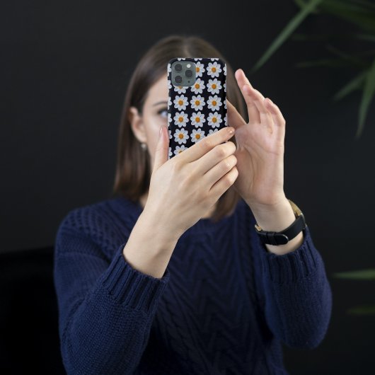 White Dahlia Floral Pattern on Black Case-Mate iPhone Case