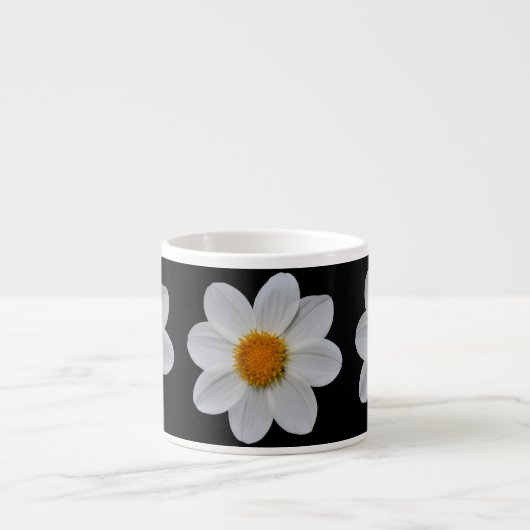White Dahlia Floral Pattern on Black Espresso Kop (Voorkant)