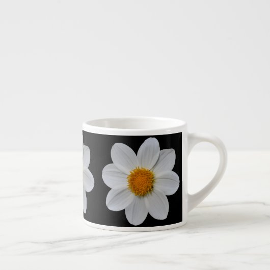 White Dahlia Floral Pattern on Black Espresso Kop (Rechts)