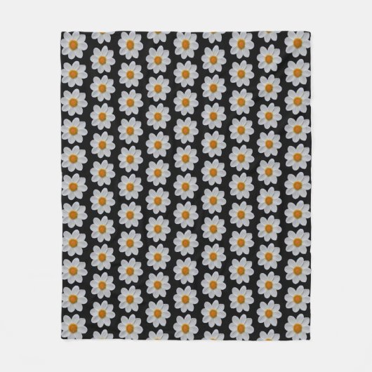 White Dahlia Floral Pattern on Black Fleece Deken (Voorkant)