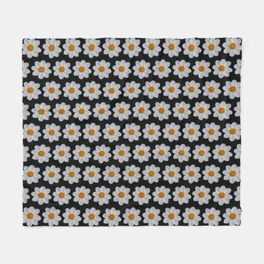 White Dahlia Floral Pattern on Black Fleece Deken (Voorkant (Horizontaal))