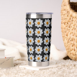 White Dahlia Floral Pattern on Black Geïsoleerde Drinkbeker