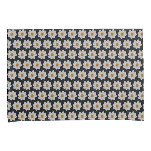 White Dahlia Floral Pattern on Black Kussensloop (Voorkant-Rechts)