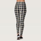 White Dahlia Floral Pattern on Black Leggings (Achterkant)