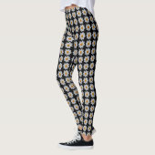 White Dahlia Floral Pattern on Black Leggings (Links)