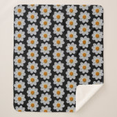 White Dahlia Floral Pattern on Black Sherpa Deken (Voorkant)