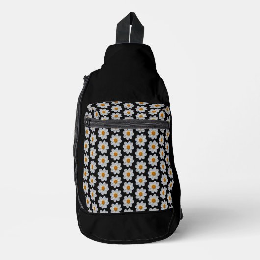 White Dahlia Floral Pattern on Black Sling Bag (Voorkant)