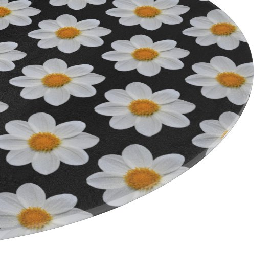 White Dahlia Floral Pattern on Black Snijplank (Hoek)