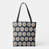 White Dahlia Floral Pattern on Black Tote Bag (Achterkant)