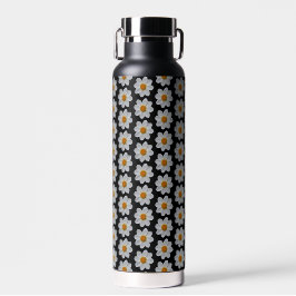 White Dahlia Floral Pattern on Black Waterfles