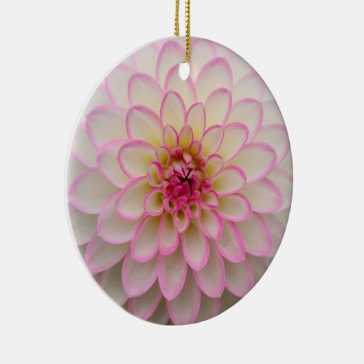 White Dahlia met roze riemventilator Keramisch Ornament (Rechts)