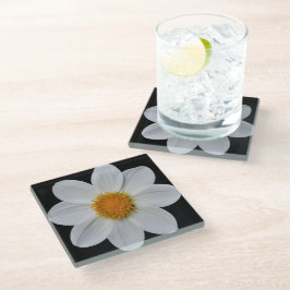 White Dahlia over Black Floral Glazen Onderzetter