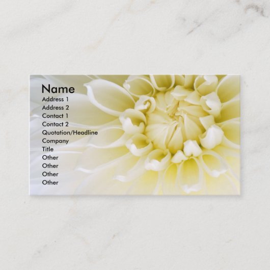 White Dahlia Visitekaartje (Voorkant)