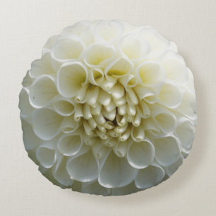 White Dahllia Flower Round Pillow Rond Kussen