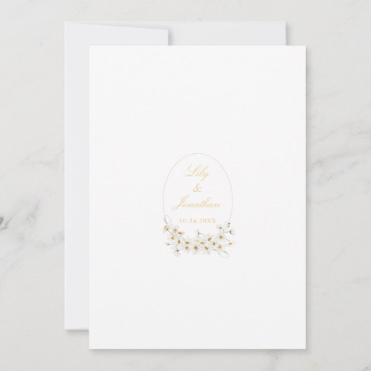 White Daisey en Rozen Wedding Kaart (Achterkant)