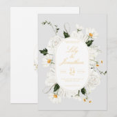 White Daisey en Rozen Wedding Kaart (Voorkant / Achterkant)