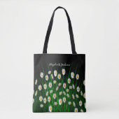 White daisials florals black name script tote bag (Voorkant)