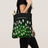 White daisials florals black name script tote bag (Dichtbij)