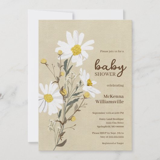 White Daisies Baby shower Invitation Kaart (Voorkant)