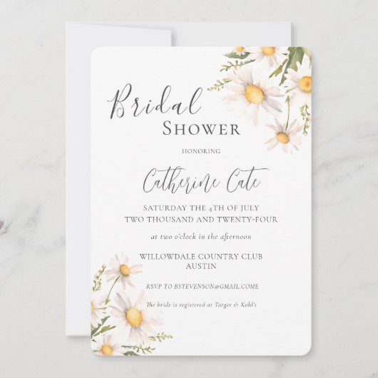 White Daisies Bloemen Bruids Douche Uitnodiging (Voorkant)