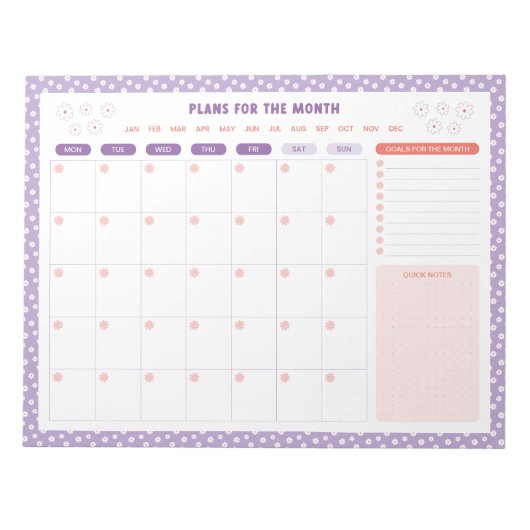 White Daisies Bloemen Maandelijks te doen Lijst Pl Notitieblok (Voorkant)