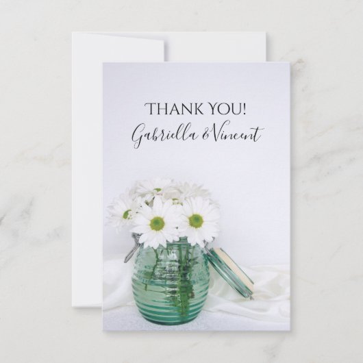 White Daisies Blue Jar Vase Weddenschap Bedankkaart (Voorkant)