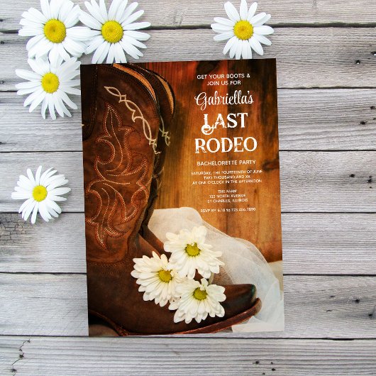 White Daisies Boots Last Rodeo Bachelorette Party Kaart