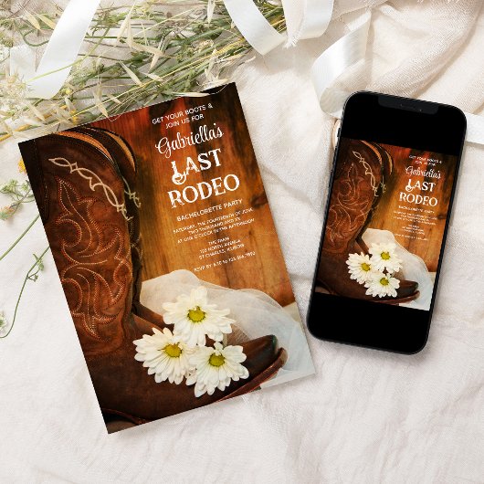 White Daisies Boots Last Rodeo Bachelorette Party Kaart