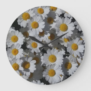 White Daisies Clock Grote Klok