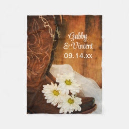 White Daisies Cowboy Boots country Western Wedding Fleece Deken