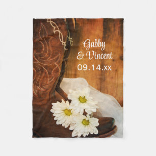 White Daisies Cowboy Boots country Western Wedding Fleece Deken